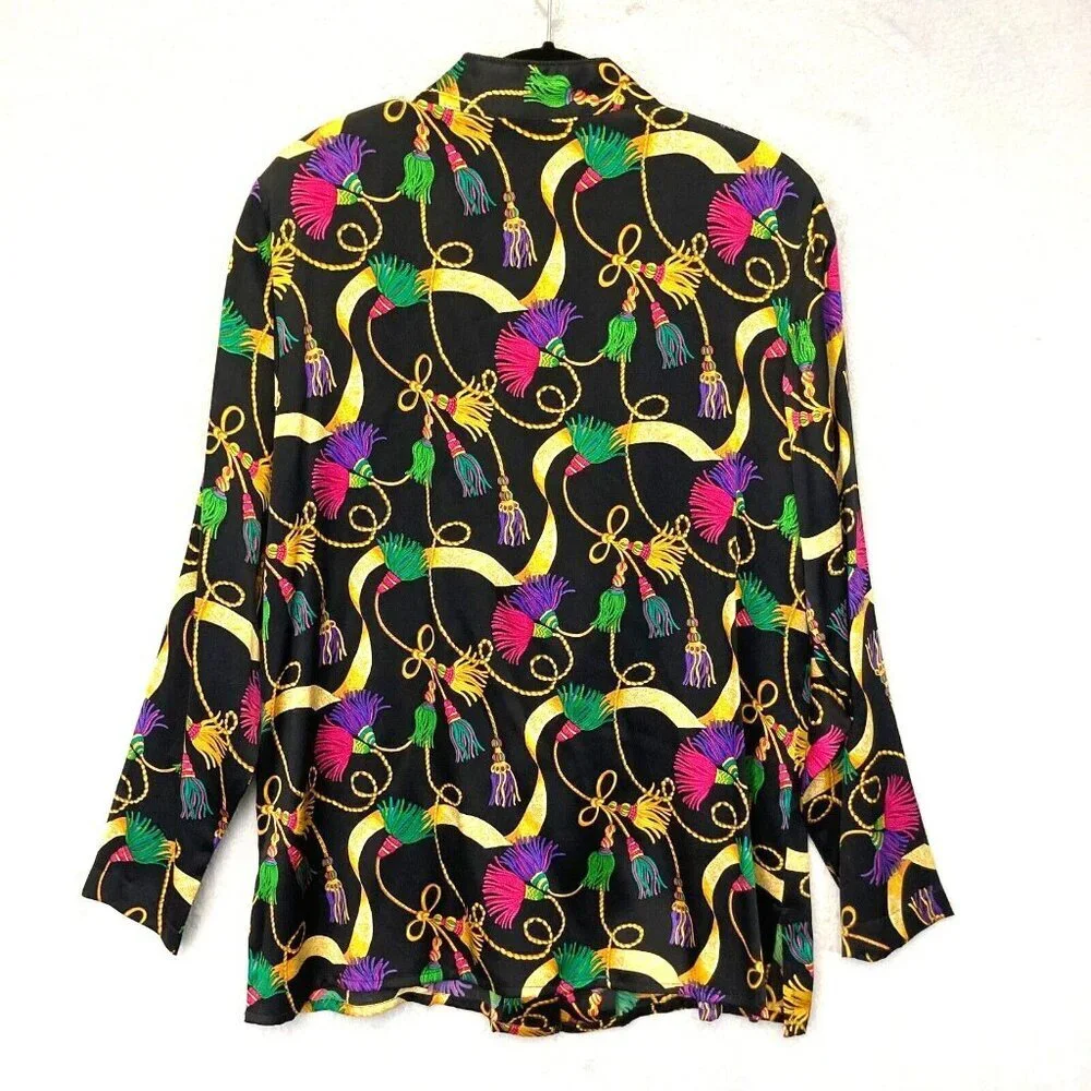 Vintage Richard Malcolm 100% Silk Blouse Sz 8 Asian Mandarin Collar Top Colorful - Picture 2 of 16